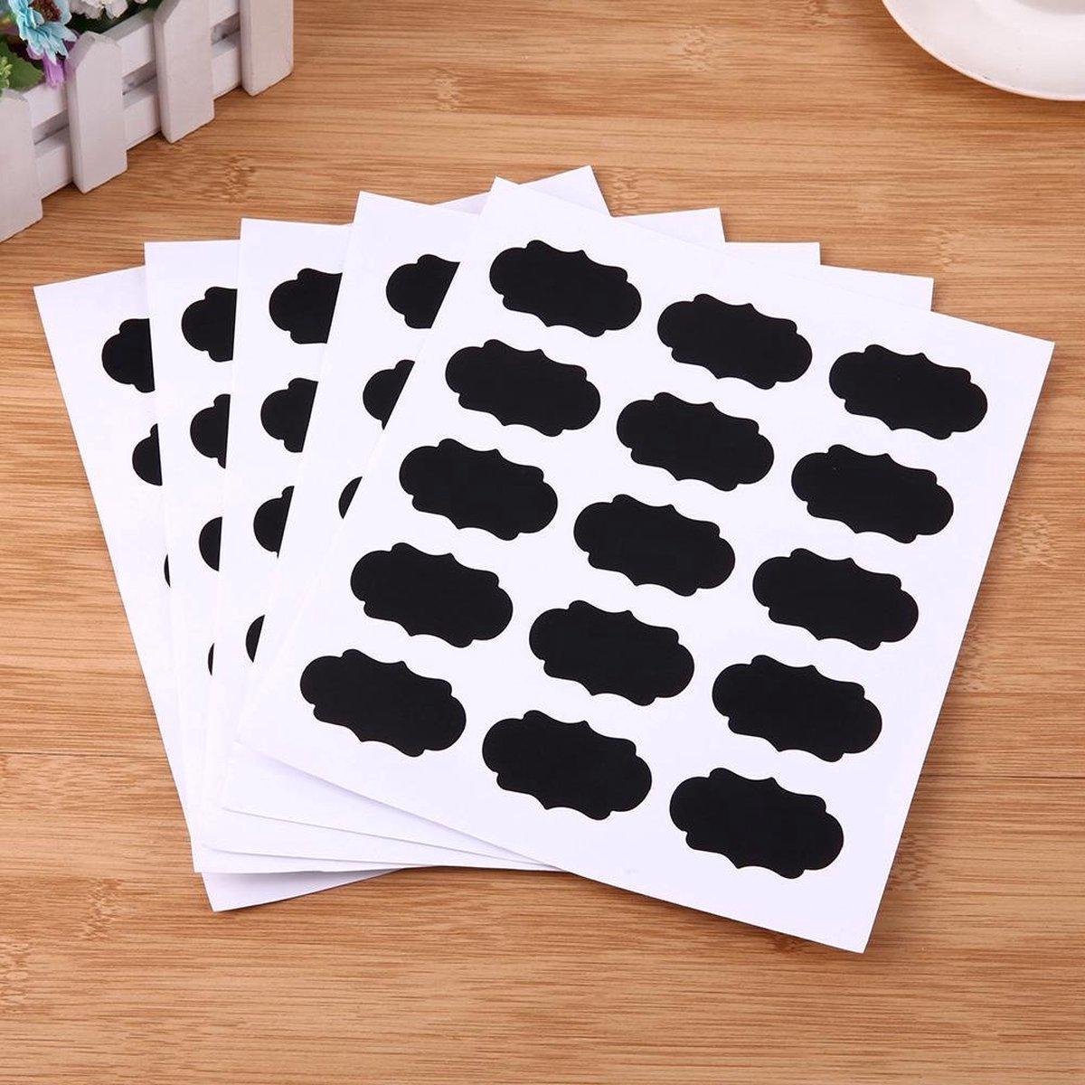 Winkrs l 75x Schoolbord stickers voor potten, glazen, bekers etc + gratis krijtstift| Zwarte krijtbord etiketten | Herbruikbare labels